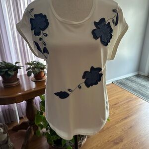 Navy Floral Embroidered Women's Top